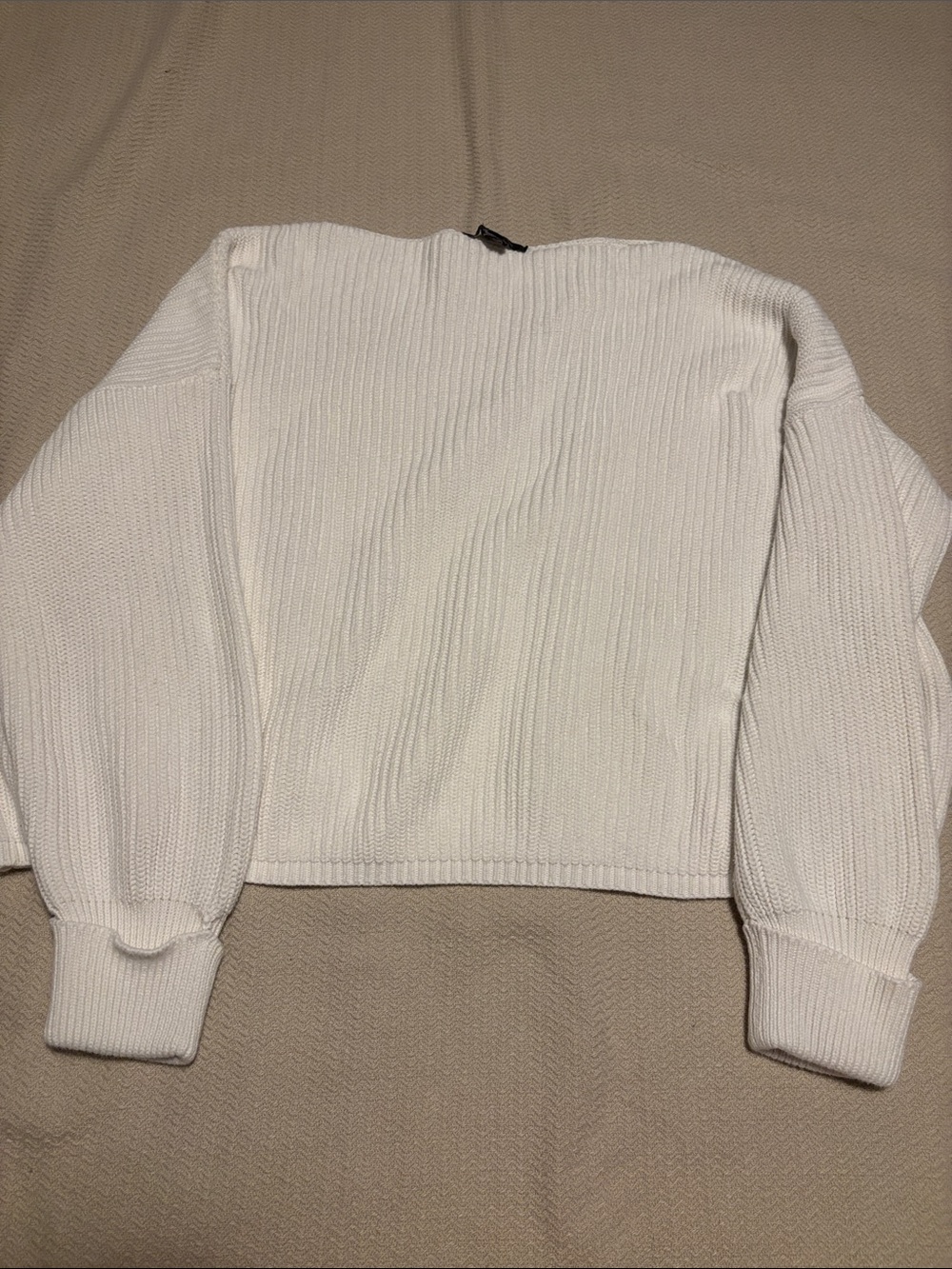 French Connection Off-the-Shoulder White Ribbed Sweater